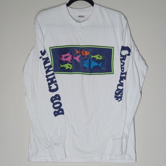 Fruit of the Loom Other - Vintage Hanes Bob Chinn's Crab House T Shirt Mens Large Fish Embroidered White